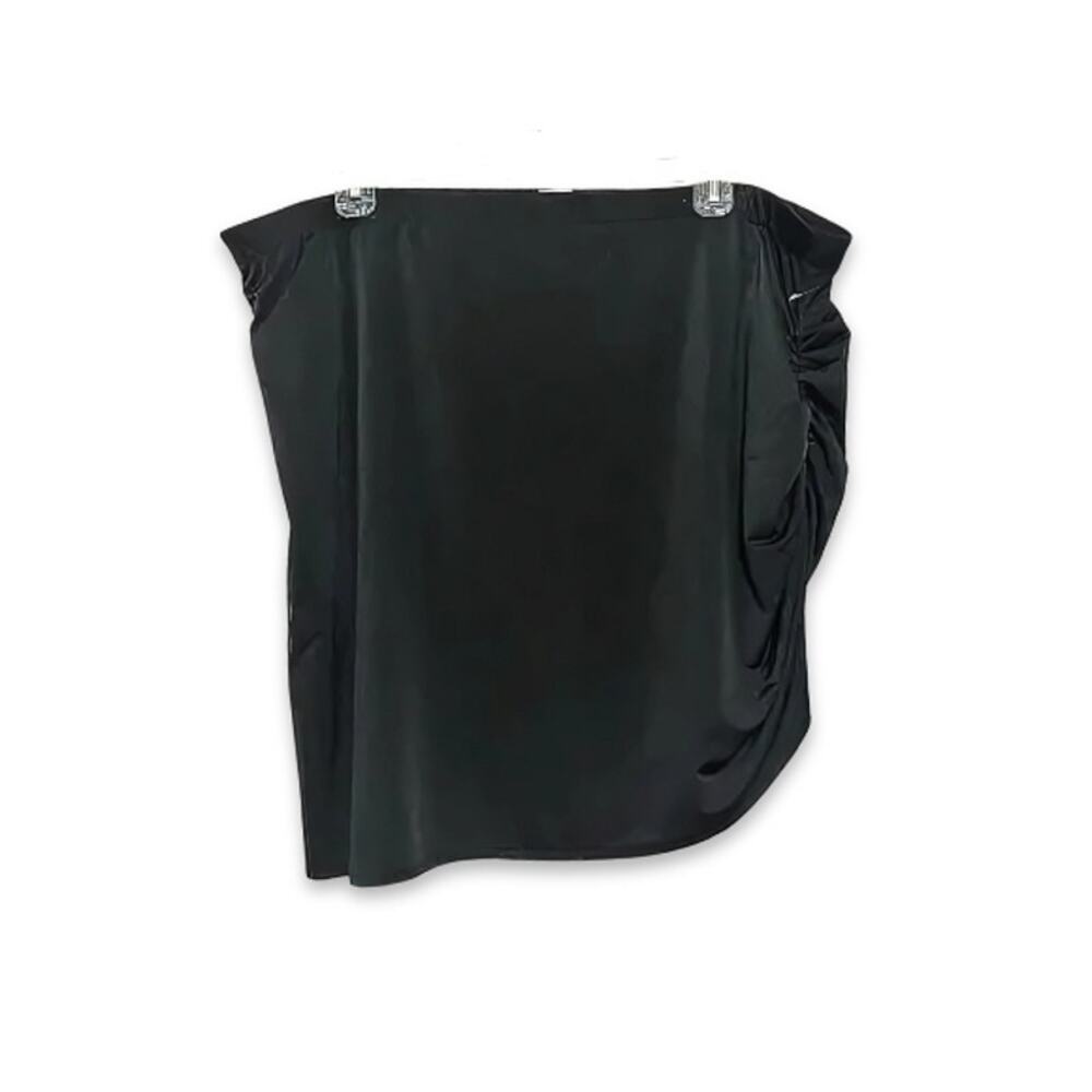 Open Edit Mini Skirt Sleek Satin Fabric Straight Cut Ruched Side Black W 2X NWOT